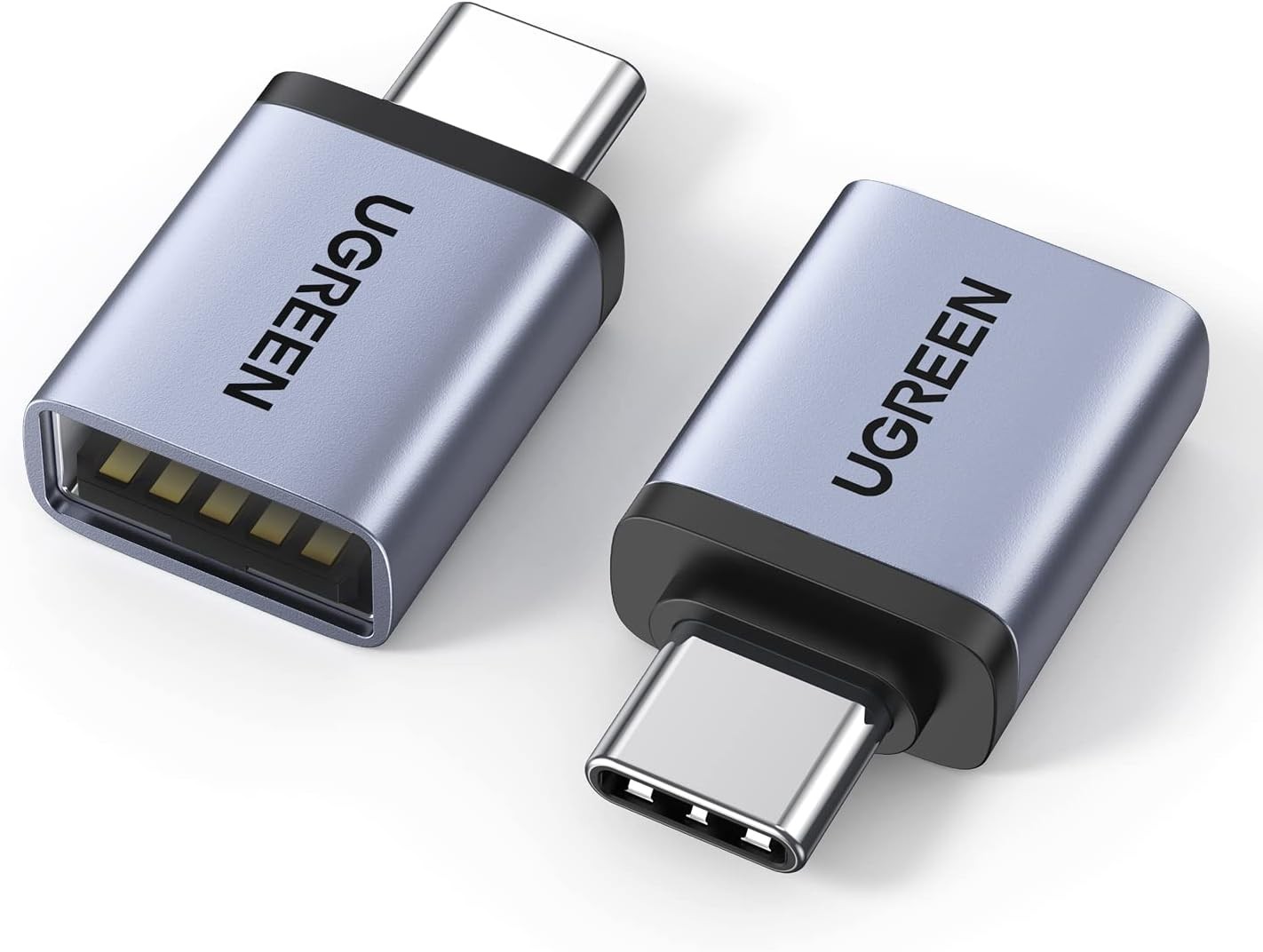 UGREEN USB C to USB Adapter 10Gbps, 2 Pack Type A Female to Type C Male Adaptor Aluminum OTG Cable Compatible with iPhone 16 15 Pro Max MacBook Air iPad Galaxy S24, Thunderbolt 4/3 Devices Space Gray